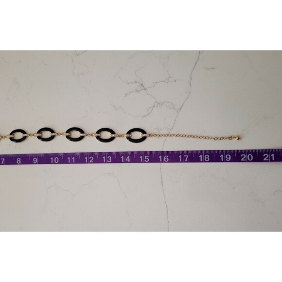 3 Pc Set Black Enamel Gold Tone Link Necklace Set Rhinestone Chunky 16-19" Vtg - Picture 15 of 16